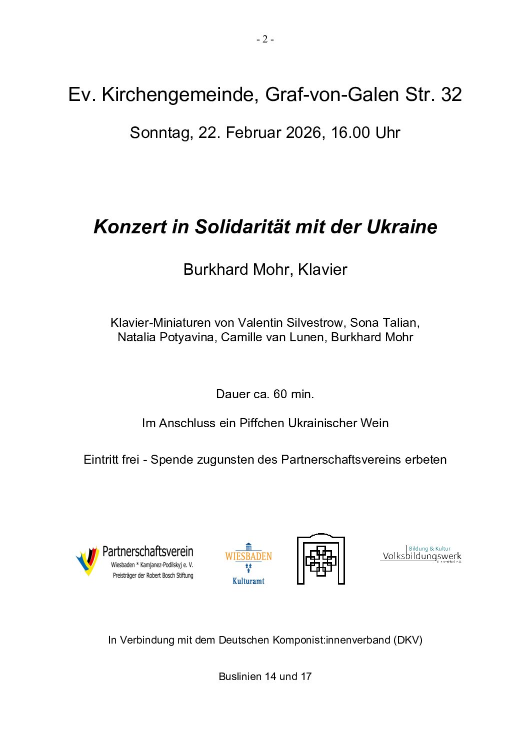 Konzert in Solidarität mit der Ukraine am 22.02.26 in Wiesbaden